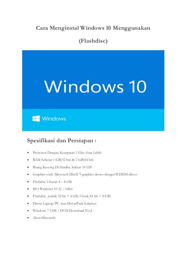 Cara Instalasi windows 10 menggunakan flashdisc